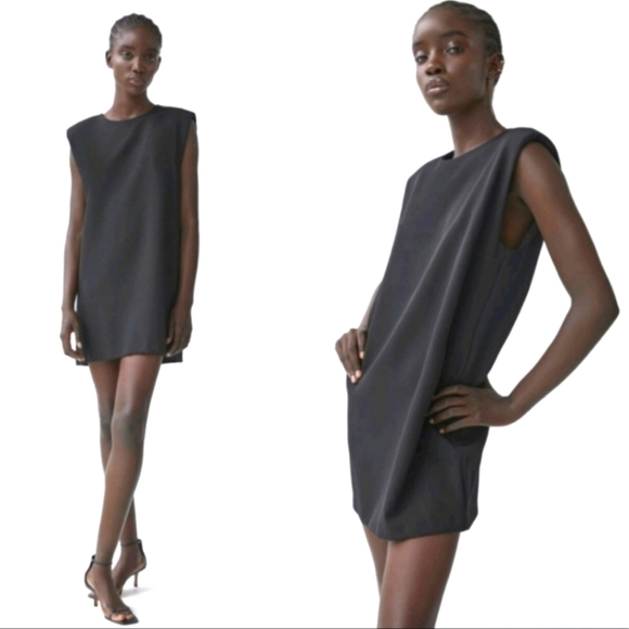 Zara Dresses & Skirts - ZARA Shoulder Pad Mini Dress In Black. Size Medium NWT